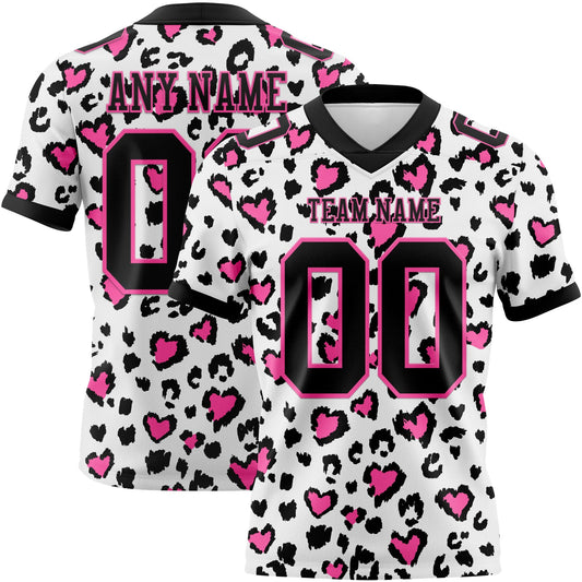 Custom White Black-Pink 3D Pattern Leopard Print Mesh Authentic Football Jersey - Sky-Custom