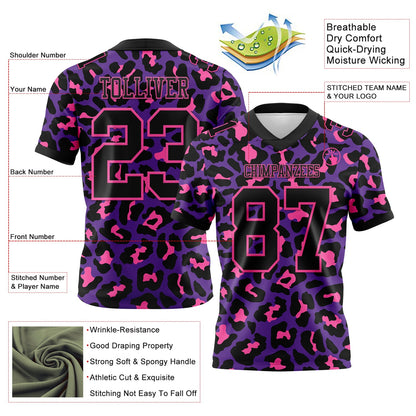Custom Purple Black-Pink 3D Pattern Leopard Print Mesh Authentic Football Jersey - Sky-Custom