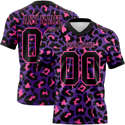 Custom Purple Black-Pink 3D Pattern Leopard Print Mesh Authentic Football Jersey - Sky-Custom