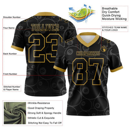 Custom Black Old Gold 3D Pattern Billiards Snooker 8 Ball Mesh Authentic Football Jersey - Sky-Custom