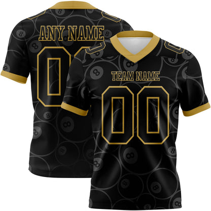 Custom Black Old Gold 3D Pattern Billiards Snooker 8 Ball Mesh Authentic Football Jersey - Sky-Custom