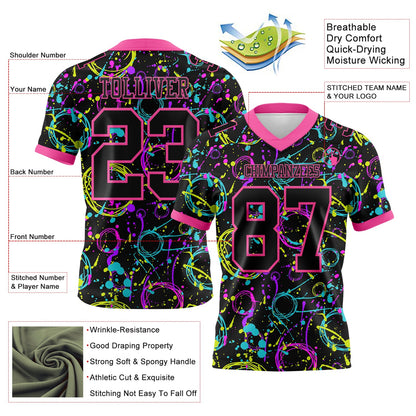 Custom Graffiti Pattern Black-Pink 3D Pattern Neon Splash Mesh Authentic Football Jersey - Sky-Custom