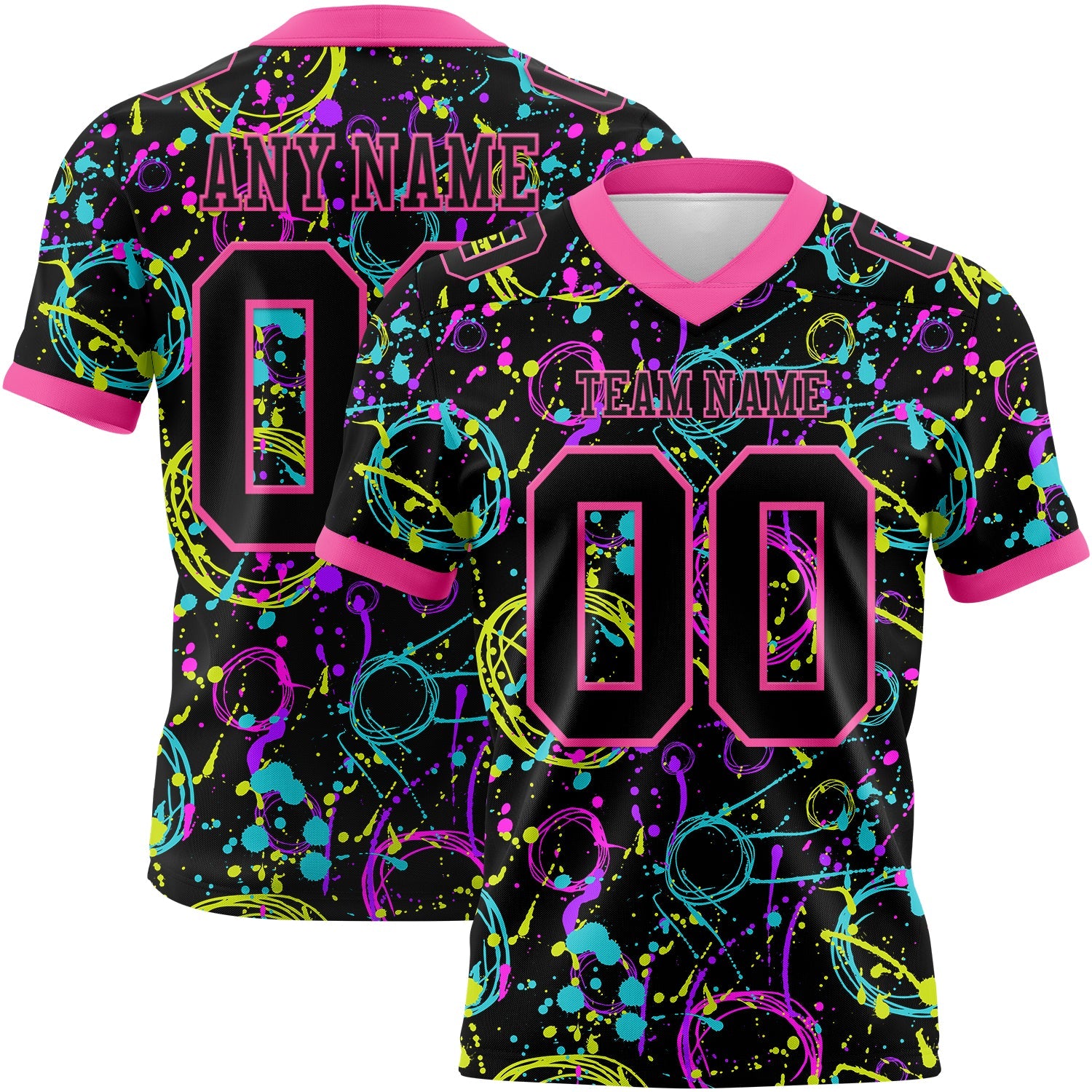 Custom Graffiti Pattern Black-Pink 3D Pattern Neon Splash Mesh Authentic Football Jersey - Sky-Custom