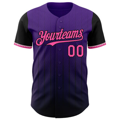 Custom Purple Pink-Black 3D Pattern Design Gradient Geometric Shape Authentic Baseball Jersey - Sky-Custom