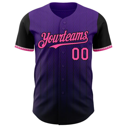 Custom Purple Pink-Black 3D Pattern Design Gradient Geometric Shape Authentic Baseball Jersey - Sky-Custom