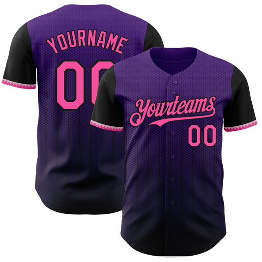 Custom Purple Pink-Black 3D Pattern Design Gradient Geometric Shape Authentic Baseball Jersey - Sky-Custom