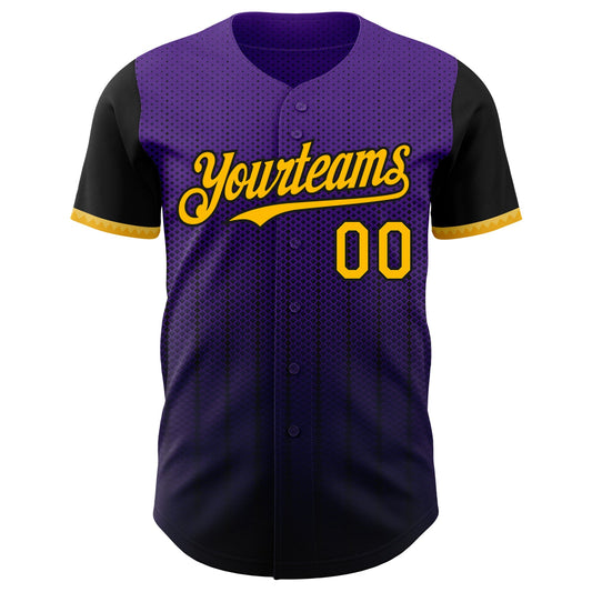 Custom Purple Gold-Black 3D Pattern Design Gradient Geometric Shape Authentic Baseball Jersey - Sky-Custom