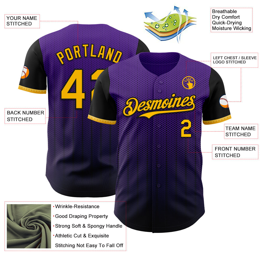 Custom Purple Gold-Black 3D Pattern Design Gradient Geometric Shape Authentic Baseball Jersey - Sky-Custom