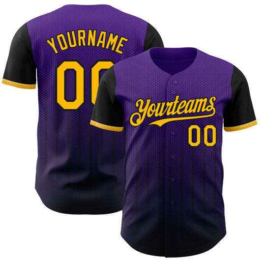 Custom Purple Gold-Black 3D Pattern Design Gradient Geometric Shape Authentic Baseball Jersey - Sky-Custom