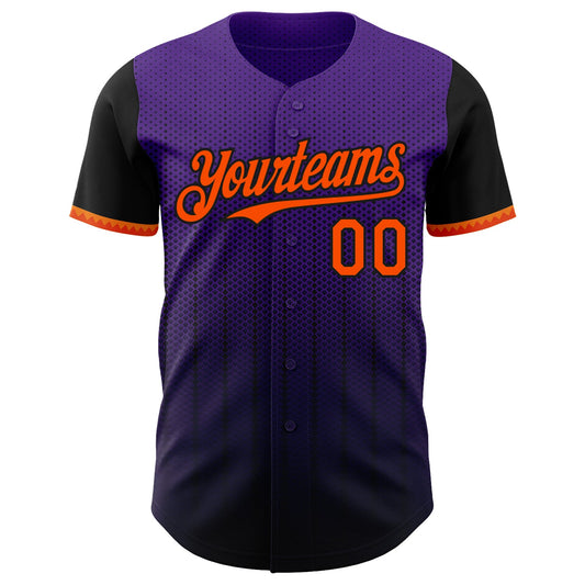 Custom Purple Orange-Black 3D Pattern Design Gradient Geometric Shape Authentic Baseball Jersey - Sky-Custom
