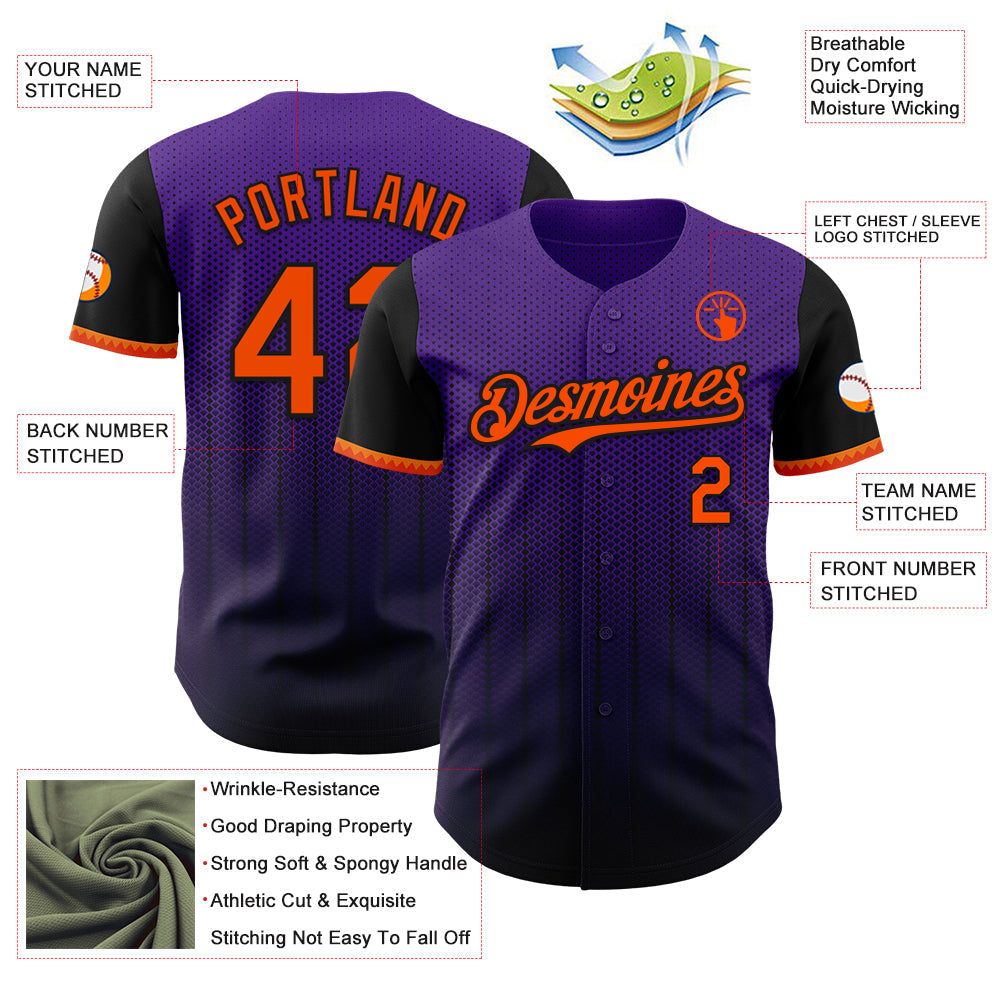 Custom Purple Orange-Black 3D Pattern Design Gradient Geometric Shape Authentic Baseball Jersey - Sky-Custom