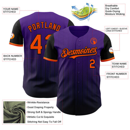 Custom Purple Orange-Black 3D Pattern Design Gradient Geometric Shape Authentic Baseball Jersey - Sky-Custom