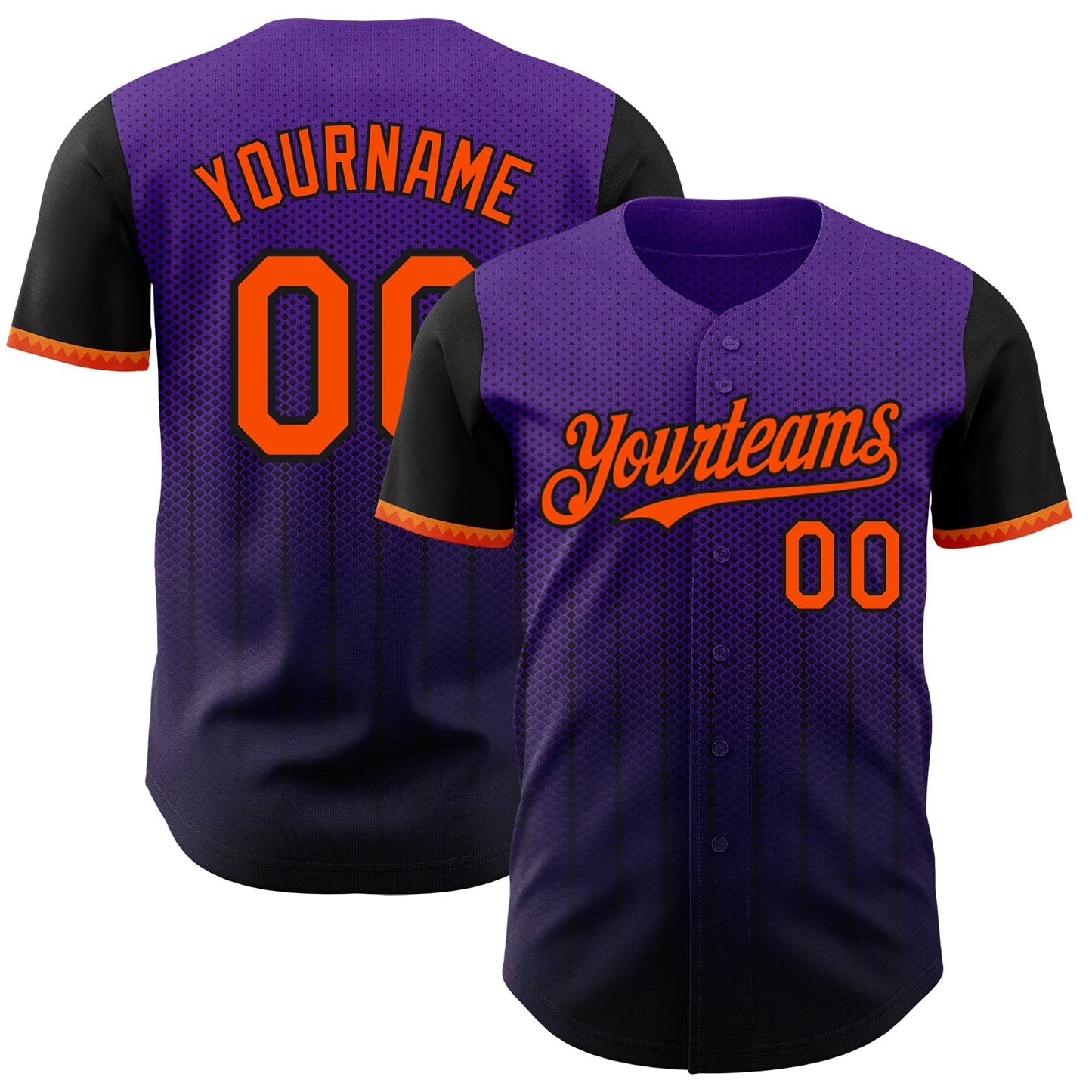 Custom Purple Orange-Black 3D Pattern Design Gradient Geometric Shape Authentic Baseball Jersey - Sky-Custom