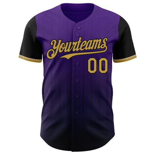Custom Purple Old Gold-Black 3D Pattern Design Gradient Geometric Shape Authentic Baseball Jersey - Sky-Custom