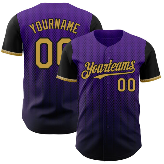 Custom Purple Old Gold-Black 3D Pattern Design Gradient Geometric Shape Authentic Baseball Jersey - Sky-Custom