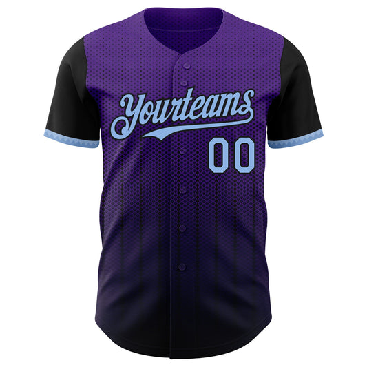 Custom Purple Light Blue-Black 3D Pattern Design Gradient Geometric Shape Authentic Baseball Jersey - Sky-Custom