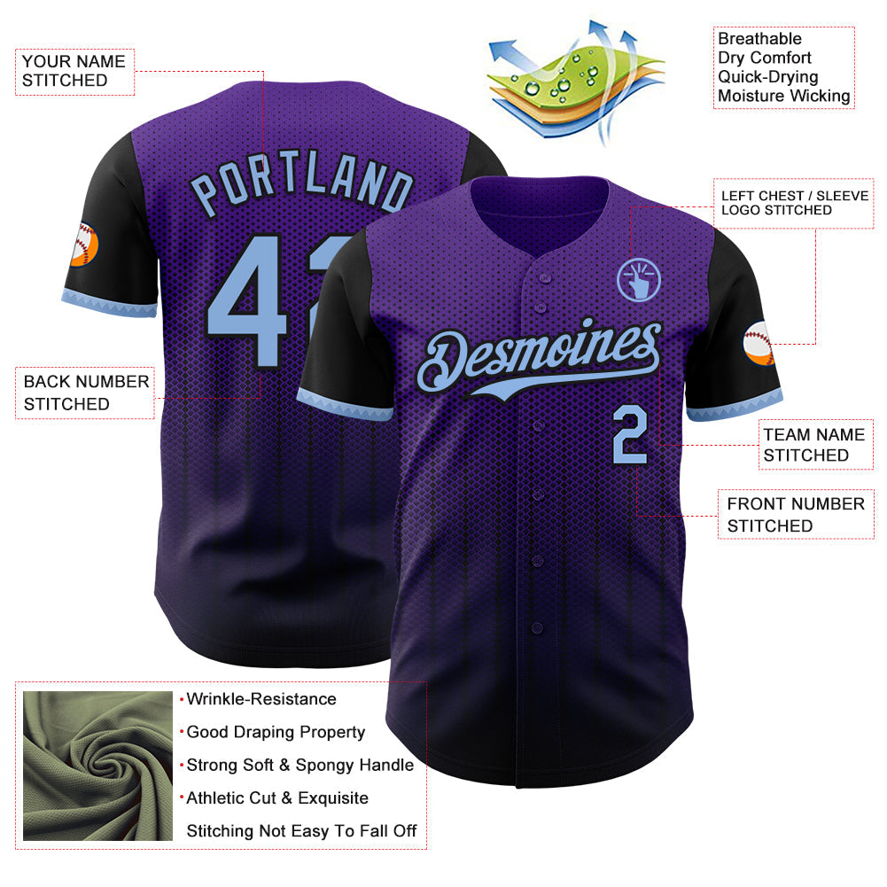 Custom Purple Light Blue-Black 3D Pattern Design Gradient Geometric Shape Authentic Baseball Jersey - Sky-Custom