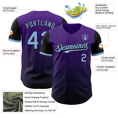 Custom Purple Light Blue-Black 3D Pattern Design Gradient Geometric Shape Authentic Baseball Jersey - Sky-Custom