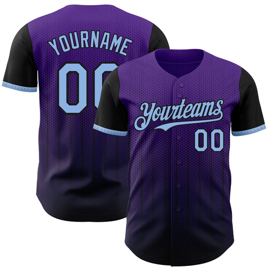 Custom Purple Light Blue-Black 3D Pattern Design Gradient Geometric Shape Authentic Baseball Jersey - Sky-Custom