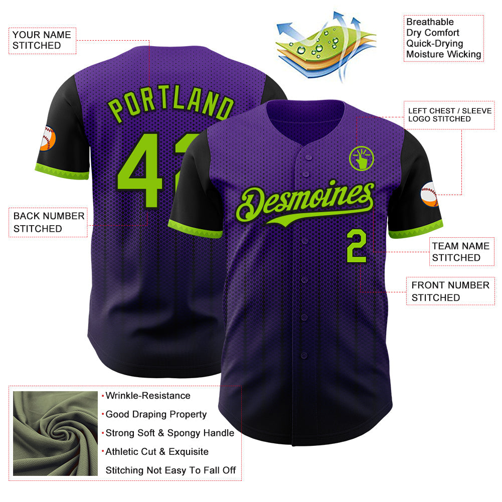 Custom Purple Neon Green-Black 3D Pattern Design Gradient Geometric Shape Authentic Baseball Jersey - Sky-Custom