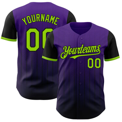 Custom Purple Neon Green-Black 3D Pattern Design Gradient Geometric Shape Authentic Baseball Jersey - Sky-Custom