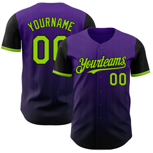 Custom Purple Neon Green-Black 3D Pattern Design Gradient Geometric Shape Authentic Baseball Jersey - Sky-Custom