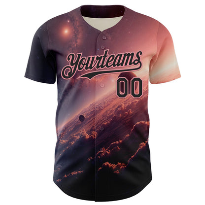 Custom Black Medium Pink 3D Pattern Design Outer Space Solar Authentic Baseball Jersey - Sky-Custom