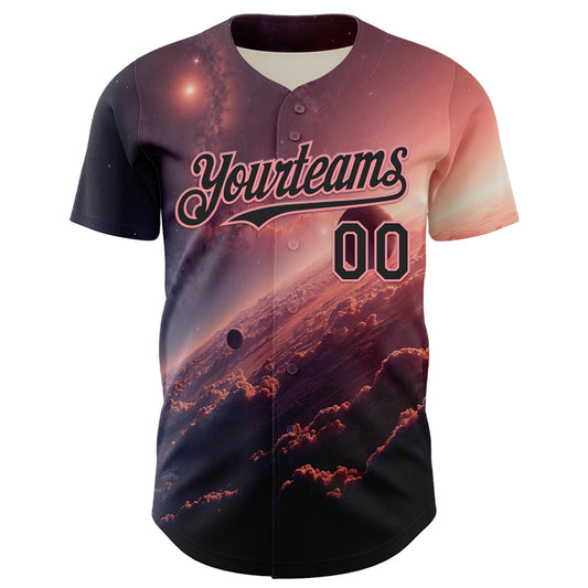 Custom Black Medium Pink 3D Pattern Design Outer Space Solar Authentic Baseball Jersey - Sky-Custom