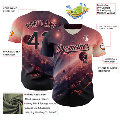 Custom Black Medium Pink 3D Pattern Design Outer Space Solar Authentic Baseball Jersey - Sky-Custom