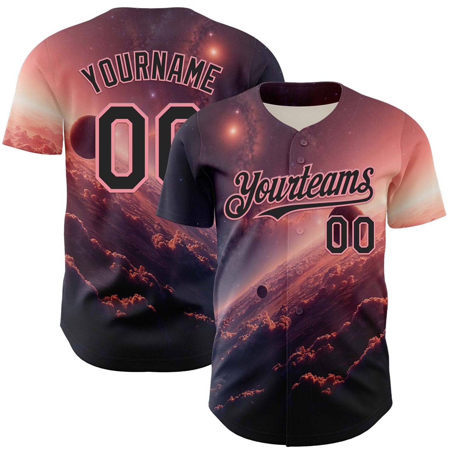 Custom Black Medium Pink 3D Pattern Design Outer Space Solar Authentic Baseball Jersey - Sky-Custom