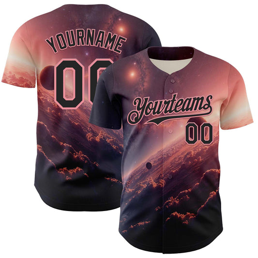 Custom Black Medium Pink 3D Pattern Design Outer Space Solar Authentic Baseball Jersey - Sky-Custom