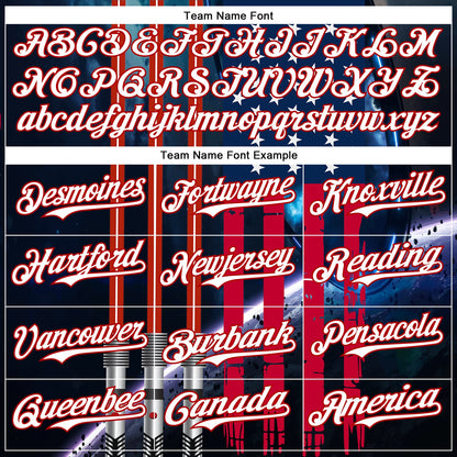 Custom Blue White-Red 3D Pattern Design American Flag Outer Space Light Swords Authentic Baseball Jersey - Sky-Custom