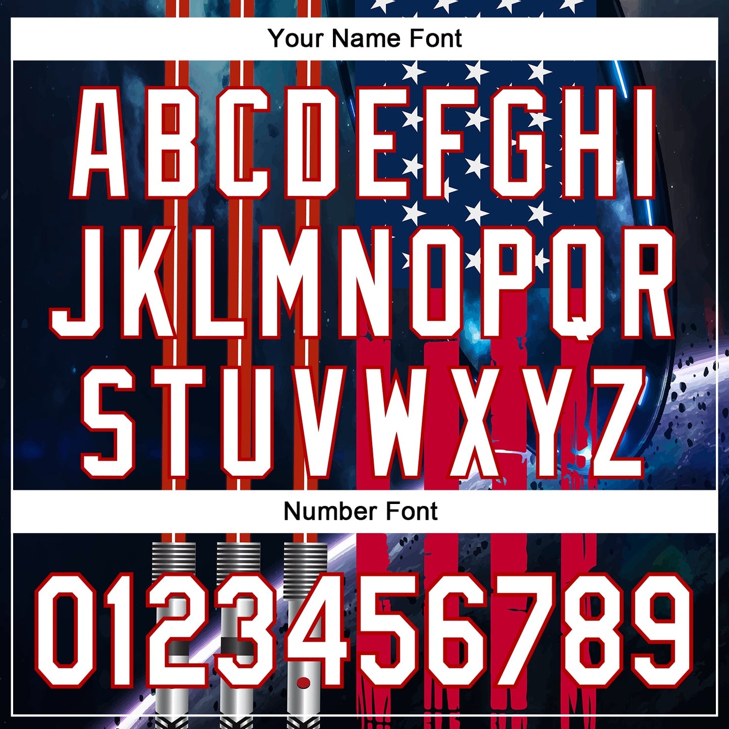 Custom Blue White-Red 3D Pattern Design American Flag Outer Space Light Swords Authentic Baseball Jersey - Sky-Custom