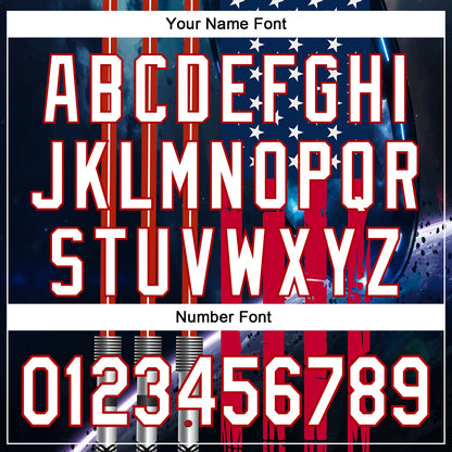 Custom Blue White-Red 3D Pattern Design American Flag Outer Space Light Swords Authentic Baseball Jersey - Sky-Custom