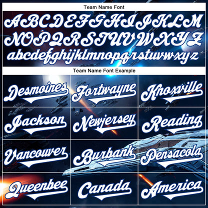 Custom Blue White-Royal 3D Pattern Design Outer Space Starships Authentic Baseball Jersey - Sky-Custom