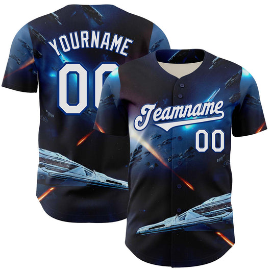 Custom Blue White-Royal 3D Pattern Design Outer Space Starships Authentic Baseball Jersey - Sky-Custom