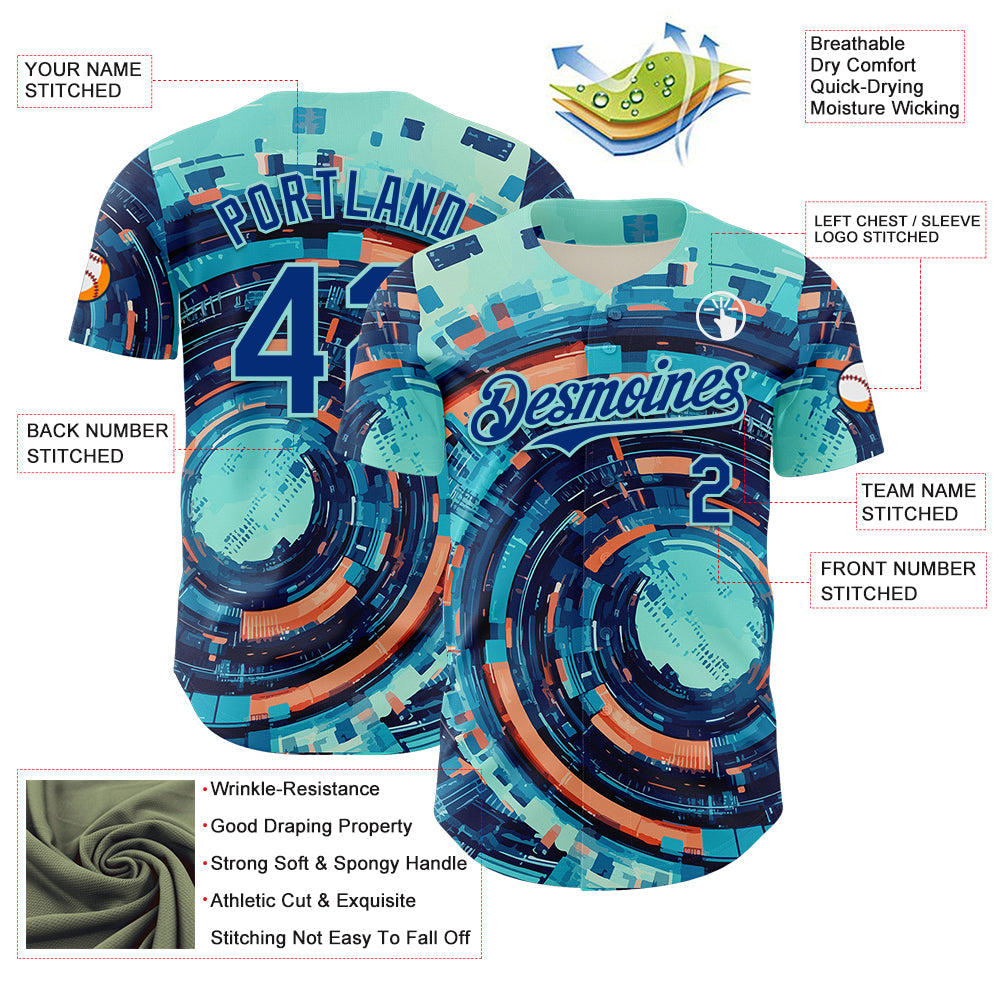 Custom Blue Royal-Ice Blue 3D Pattern Design Outer Space Authentic Baseball Jersey - Sky-Custom