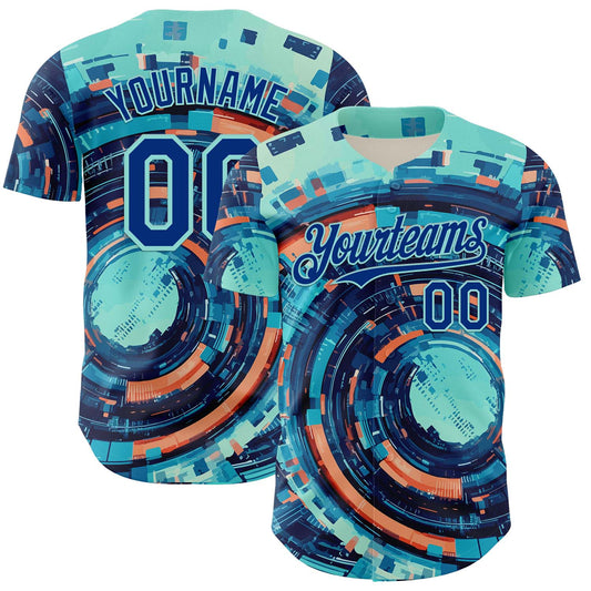Custom Blue Royal-Ice Blue 3D Pattern Design Outer Space Authentic Baseball Jersey - Sky-Custom