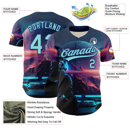 Custom Blue Ice Blue-Royal 3D Pattern Design Outer Space Starships Authentic Baseball Jersey - Sky-Custom