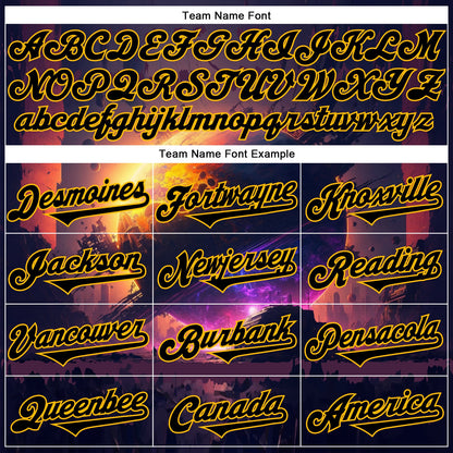 Custom Black Gold 3D Pattern Design Outer Space Solar Authentic Baseball Jersey - Sky-Custom