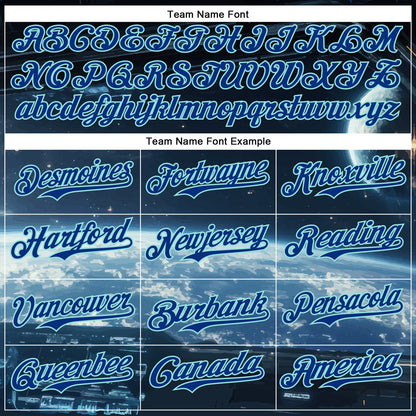 Custom Black Royal-Ice Blue 3D Pattern Design Outer Space Starships Authentic Baseball Jersey - Sky-Custom