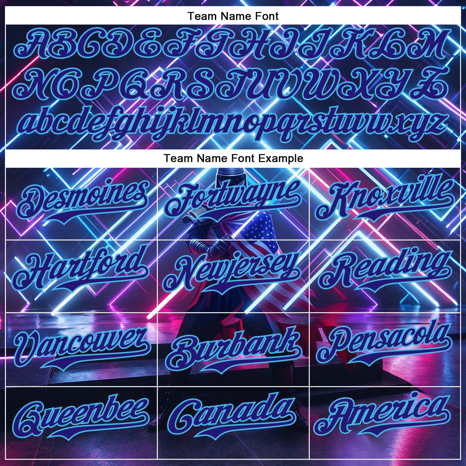 Custom Blue Dark Purple-Sky Blue 3D Pattern Design Outer Space Light Swords American Flag Authentic Baseball Jersey - Sky-Custom