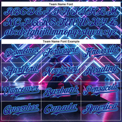 Custom Blue Dark Purple-Sky Blue 3D Pattern Design Outer Space Light Swords American Flag Authentic Baseball Jersey - Sky-Custom