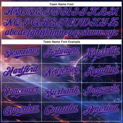 Custom Blue Dark Purple-Medium Purple 3D Pattern Design Outer Space Starships Authentic Baseball Jersey - Sky-Custom
