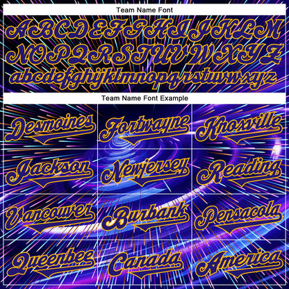Custom Blue Dark Purple-Gold 3D Pattern Design Outer Space Time Travel Authentic Baseball Jersey - Sky-Custom