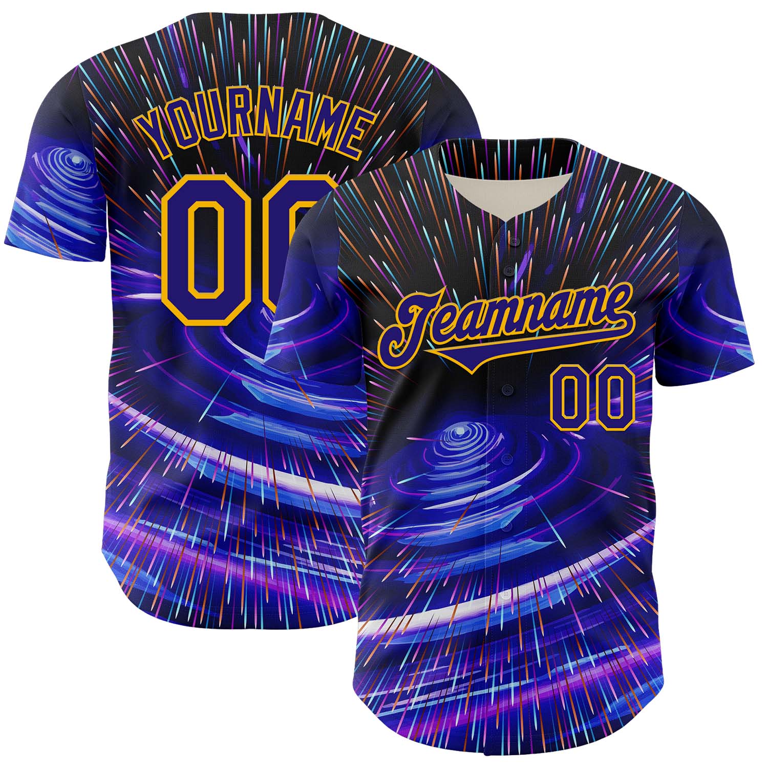 Custom Blue Dark Purple-Gold 3D Pattern Design Outer Space Time Travel Authentic Baseball Jersey - Sky-Custom