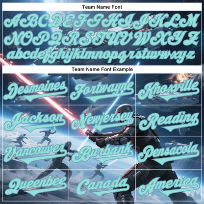 Custom Blue Ice Blue-Shadow Blue 3D Pattern Design Outer Space Light Swords Starships Authentic Baseball Jersey - Sky-Custom
