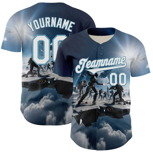 Custom Blue White-Shadow Blue 3D Pattern Design Outer Space Light Swords Authentic Baseball Jersey - Sky-Custom