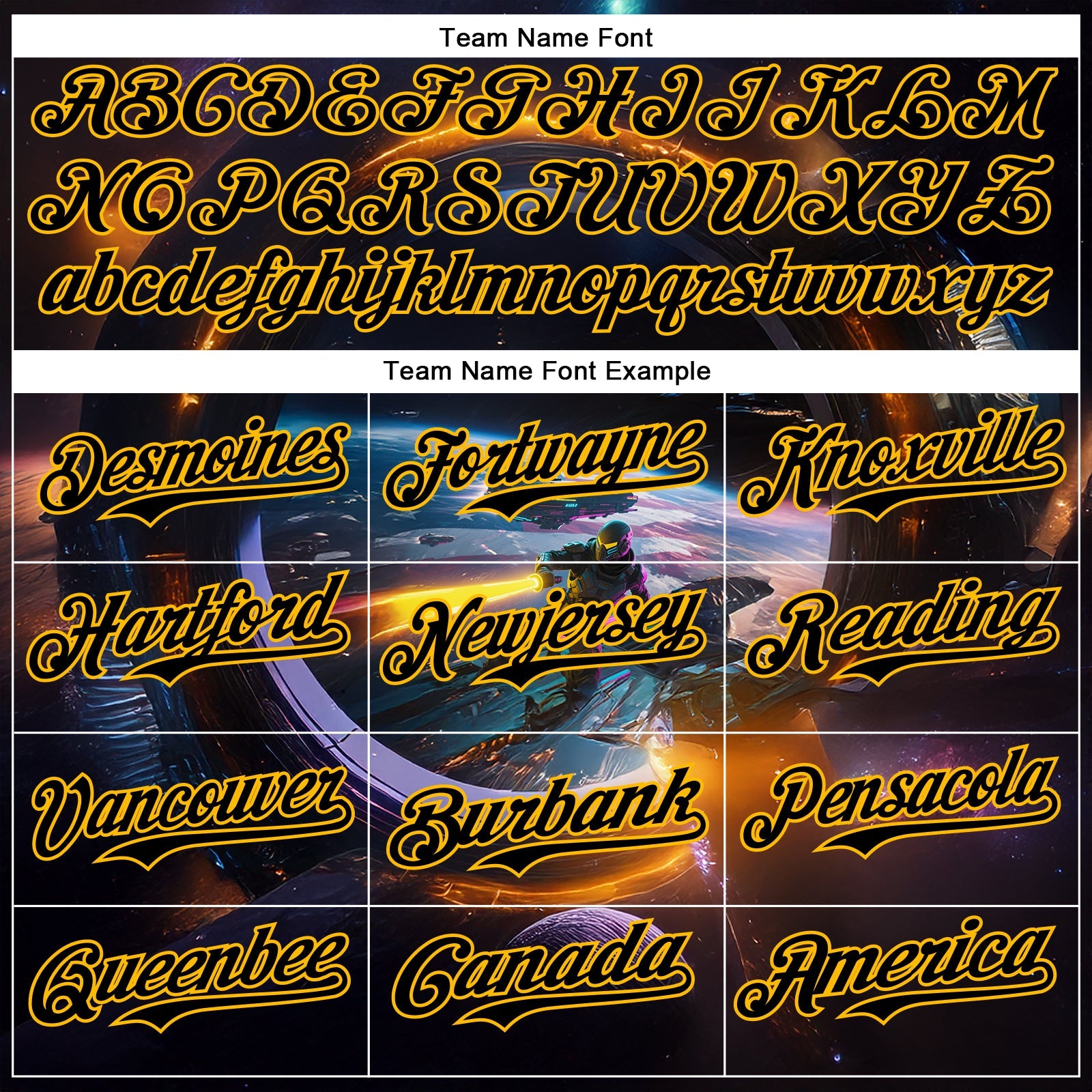 Custom Black Gold 3D Pattern Design Outer Space Light Swords Starships Authentic Baseball Jersey - Sky-Custom