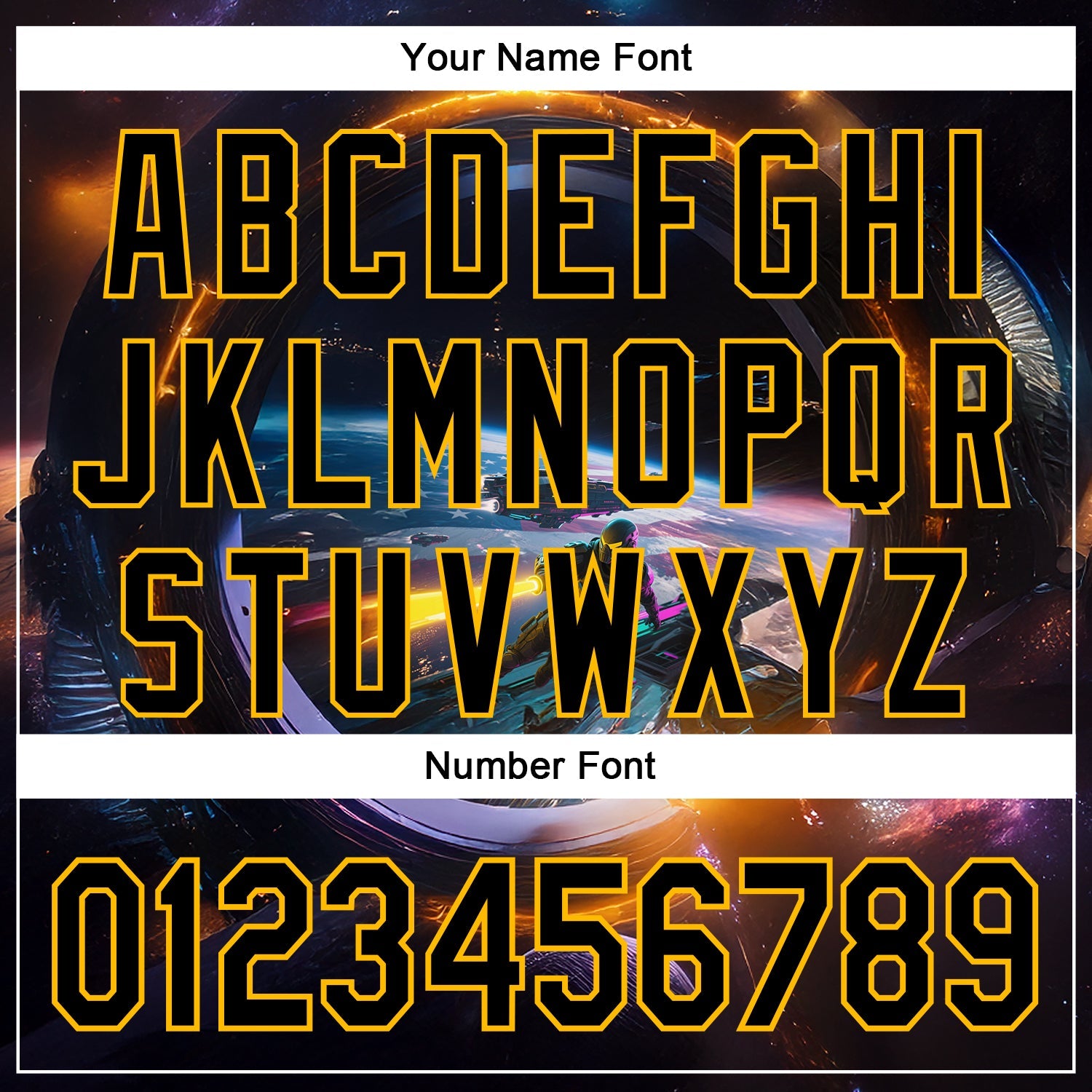 Custom Black Gold 3D Pattern Design Outer Space Light Swords Starships Authentic Baseball Jersey - Sky-Custom